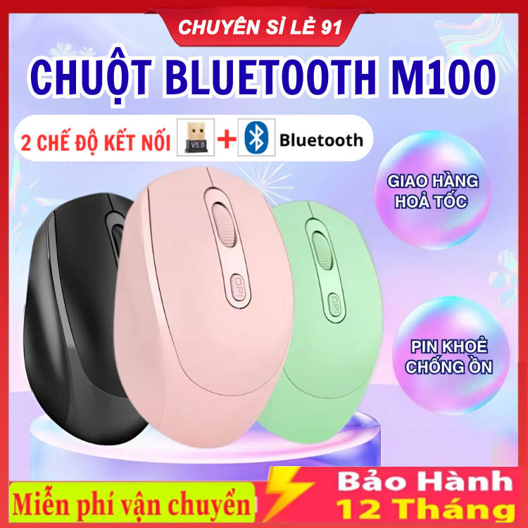 Chuột Không Dây Bluetooth A2 / M100 / M107 Chuột Máy Tính Bluetooth Không Tiếng Ồn. Sạc bằng Cáp USB