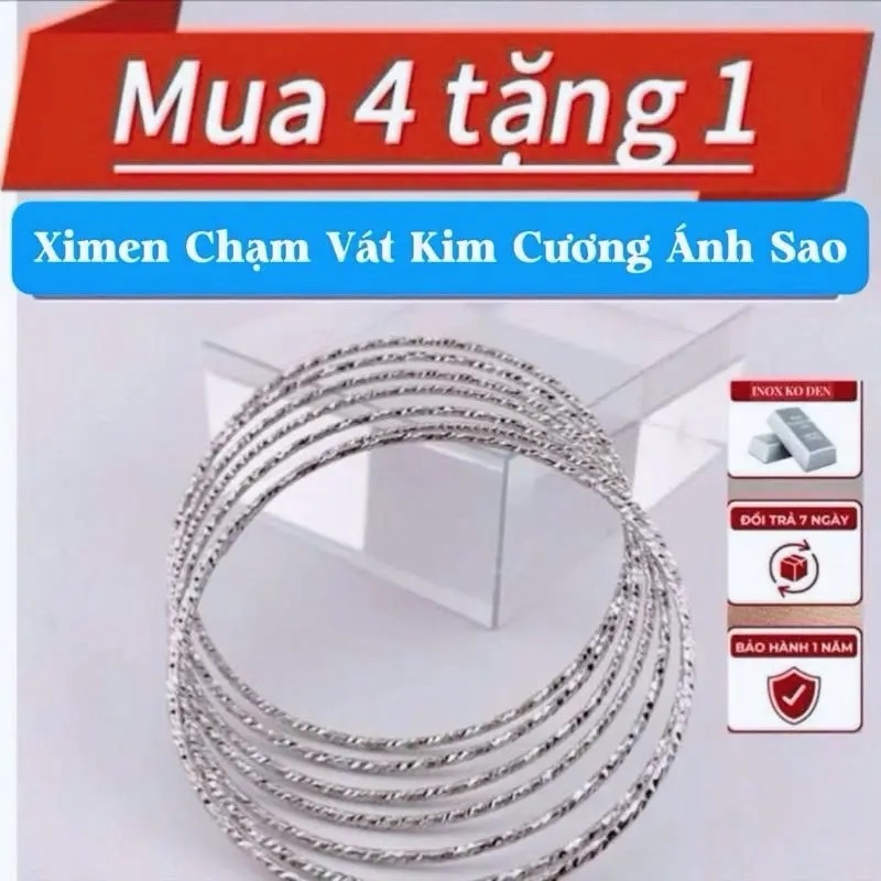 Vòng Tay Ximen Chạm Kim Cương Ánh Sao 1.5li - Bộ 7 Cái. Chất liệu inox ko đen. Hàng nông, bản 1.5 li, bộ 7 chiếc vòng.