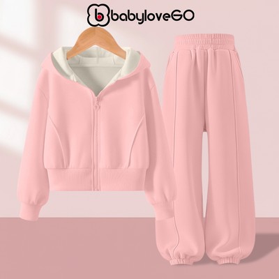 Bộ nỉ cho bé gái BabyloveGO, set đồ mùa đông dày ấm cho bé 1-10 tuổi