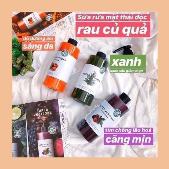 Sữa Rửa Mặt Thải Độc Rau Củ Wonder Bath Super Vegitoks Cleanser (300ml)xanh đỏ tím  sạch da thải độc