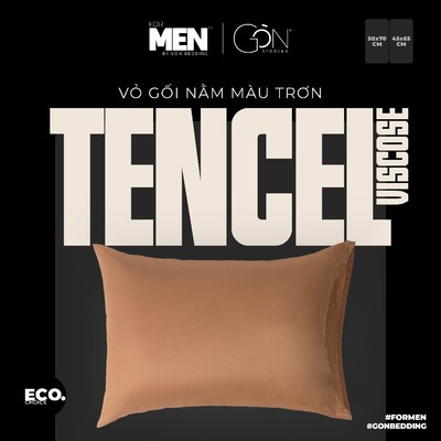 [For Men] Vỏ Gối Nằm Gòn Bedding for Men Lụa Tencel Viscose Màu Trơn 50x70 cm