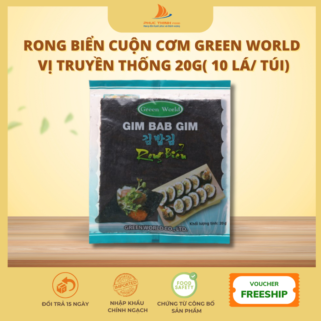 Rong biển cuộn cơm Hàn Quốc Gim Bab Gim, set 10 lá kim Green World