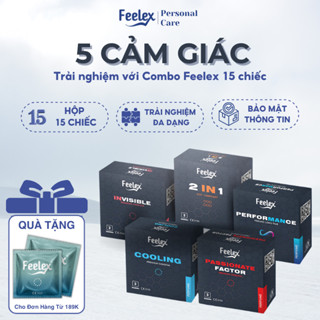  Combo bao cao su Feelex siêu mỏng 5 in 1 đa dạng nhiều tính năng nhiều gel bôi trơn - 15 chiếc 