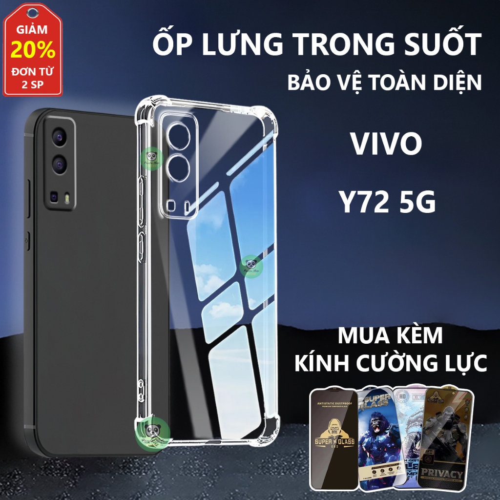 Ốp lưng Vivo Y72 5G chống sốc, trong suốt, silicon, bảo vệ camera-PANDA