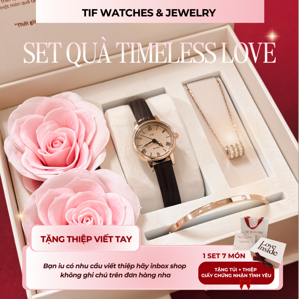 [QUÀ TẶNG 8/3 & VALENTINE] Bộ Trang Sức Hoa Hồng Sang Trọng TIMELESS LOVE Tif Watches Đồng Hồ Vòng Tay Dây Chuyền