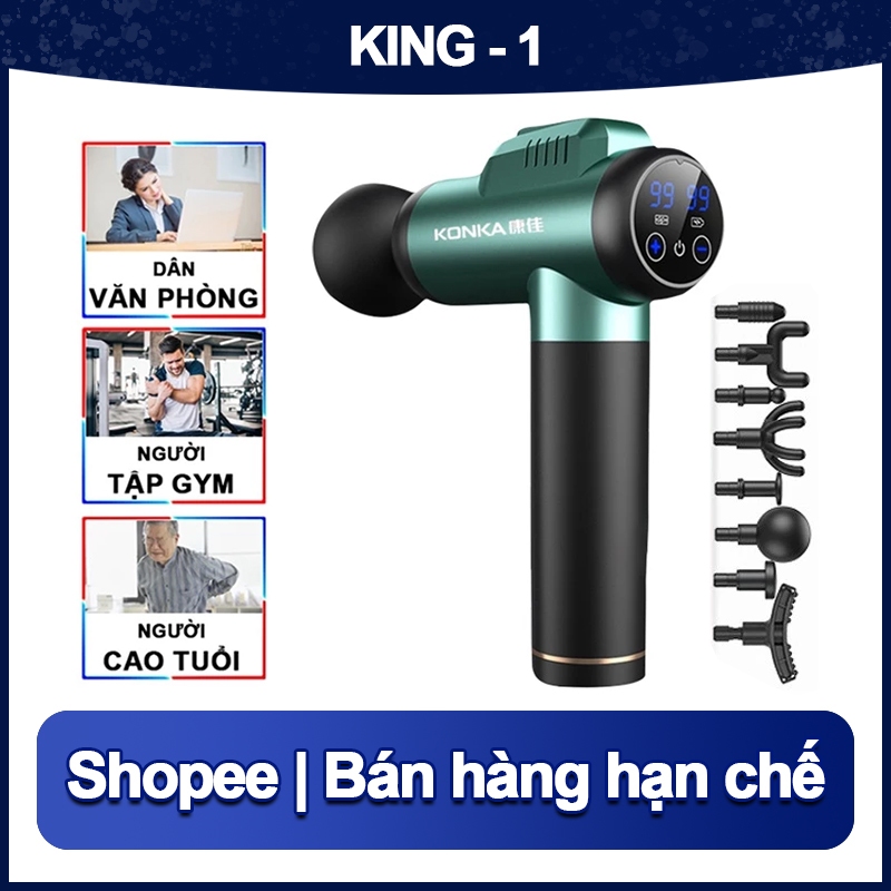 Máy massage cầm tay KONKA 99 cấp, súng massage kèm 8 đầu mát xa chuyên sâugiảm mệt mỏi - Bảo hành 12