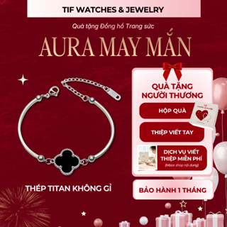  Vòng Tay Bạc Nữ Titan Không Gỉ May Mắn Aura Cỏ Bốn Lá Tif Watches Lắc Tay Bạc Nữ Cao Cấp 