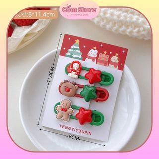 Kẹp tóc Noel - Set kẹp tóc Noel cho bé gái - Set kẹp chi tiết sừng hươu, ông già Noel