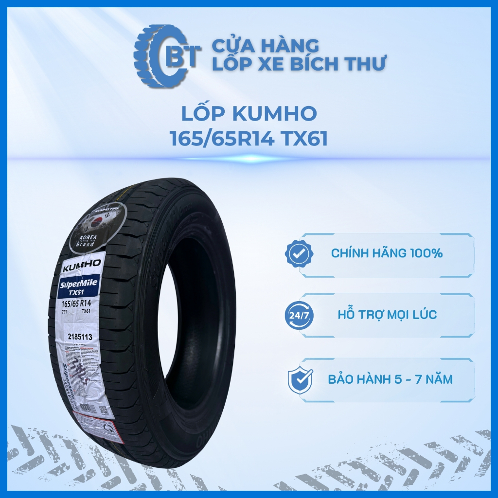Lốp Xe Kumho 165/65R14 TX61  Cửa Hàng Lốp Bích Thư, Lốp Huyndai I10 Lốp Chống Mài Mòn Và Chịu Nhiệt 