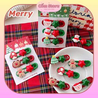 Kẹp tóc Noel - Set kẹp tóc Noel cho bé gái - Set kẹp chi tiết sừng hươu, ông già Noel
