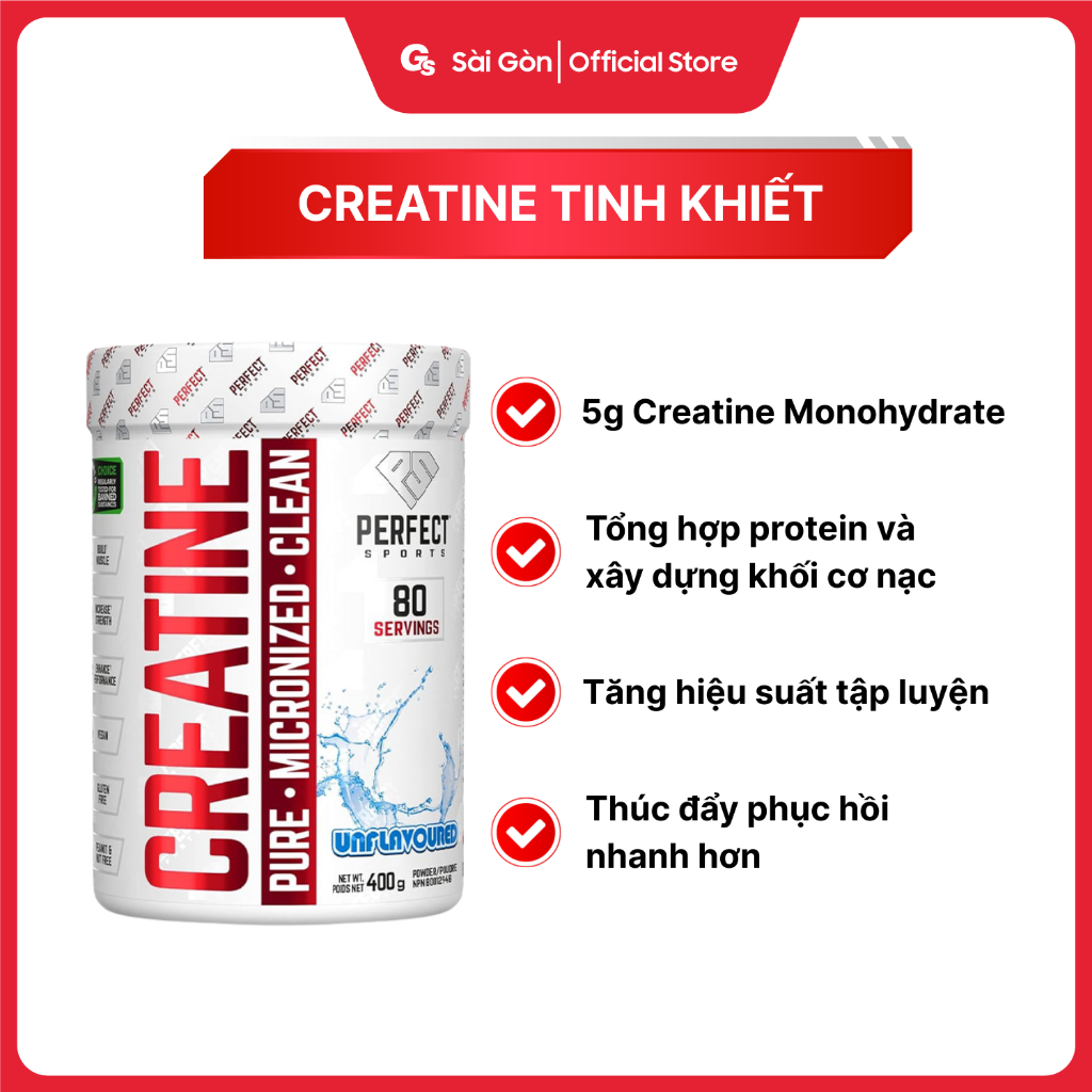 Bột creatine PERFECT Sports Creatine, hỗ trợ phục hồi và phát triển cơ bắp - Gymstore