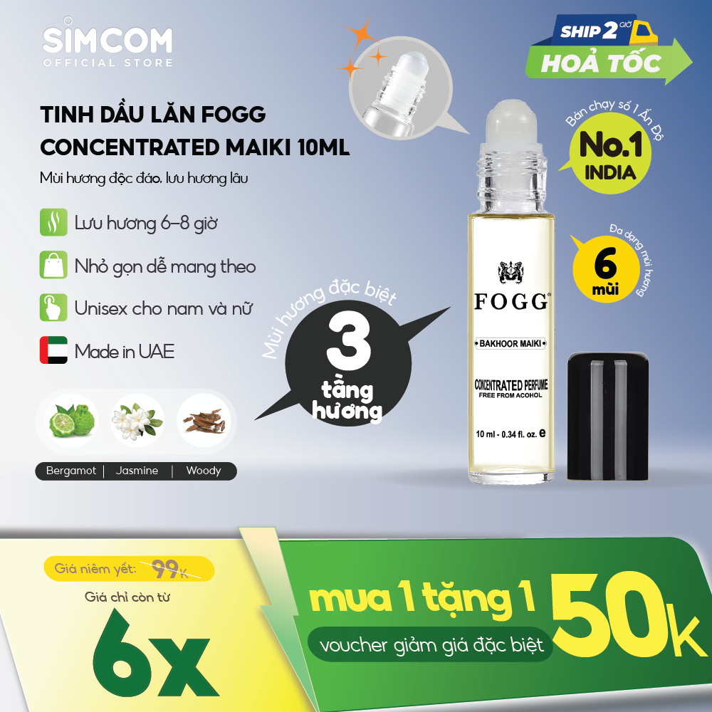 Tinh Dầu Nước Hoa FOGG Bakhoor Maiki 10ml Dạng Lăn, 3 tầng Hương Trái Cây, Hoa, Hương Gỗ, lưu hương 
