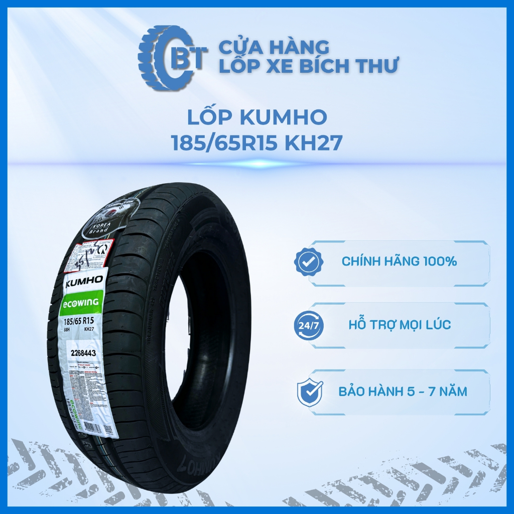 Lốp Xe Kumho 185/65R15 KH27 Cửa Hàng Lốp Bích Thư, Lốp Tăng Khả Năng An Toàn Khi Phanh, Giá cực tốt