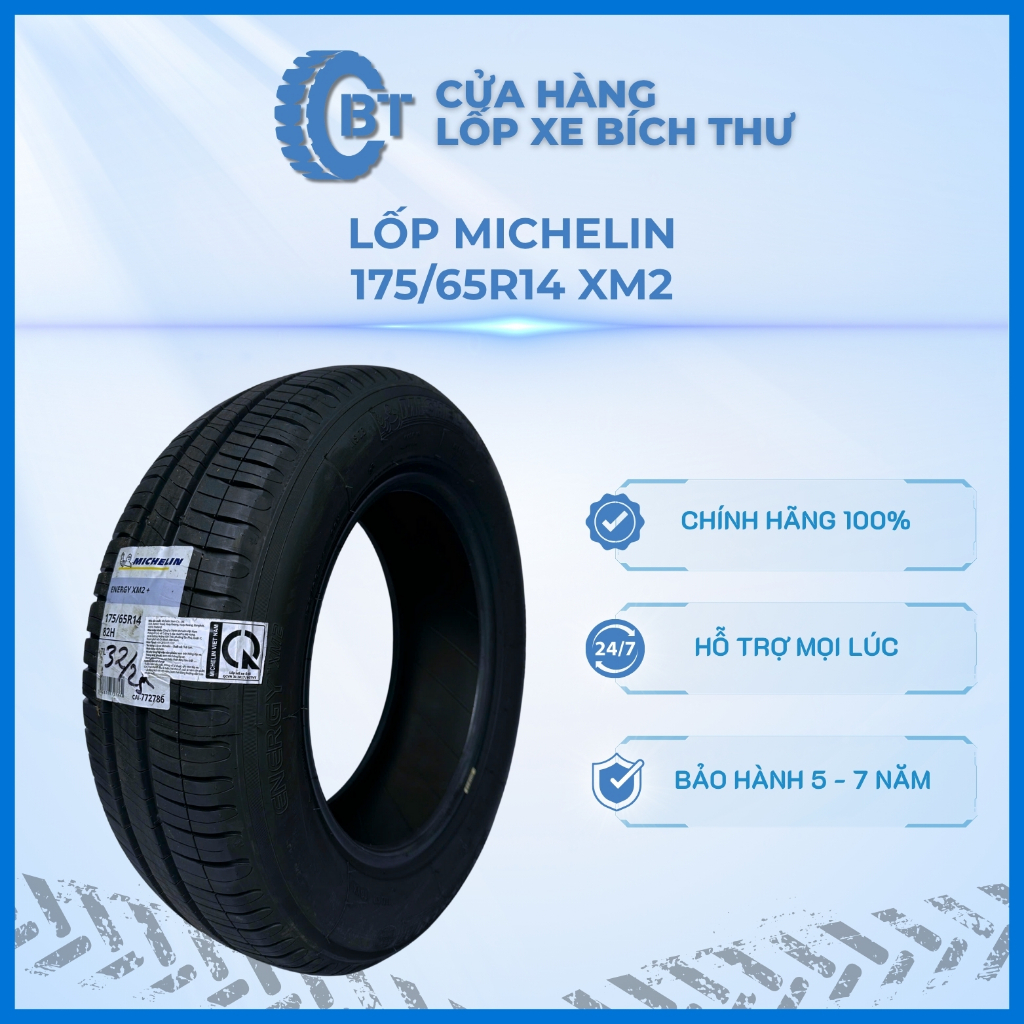 Lốp Ô Tô 175/65R14 XM2+ Cửa Hàng Lốp Bích Thư, Lốp Michelin Cấu Tạo Hợp Chất Cao Su Mặt Gai Bền Vững