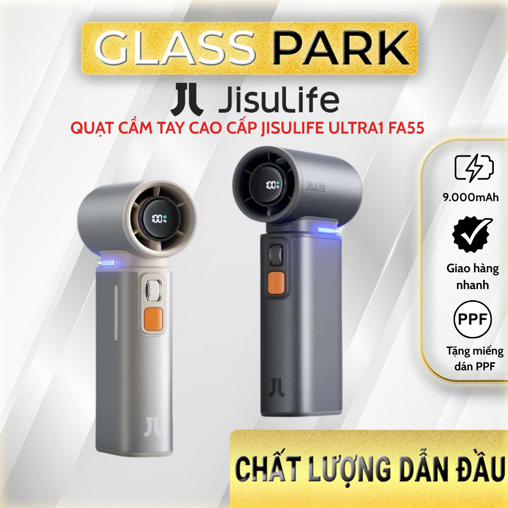 Quạt cầm tay cao cấp Jisulife Ultra1 FA55 18W 9000mAh, đèn LED hiển thị - Bảo hành 12 tháng