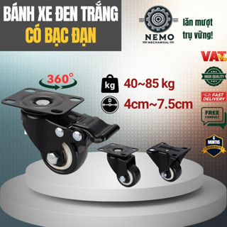 Bánh xe đẩy hàng Đen Trắng, có bạc đạn, chất liệu nhựa PVC, chịu tải tốt, dùng cho xe đẩy cỡ nhỏ