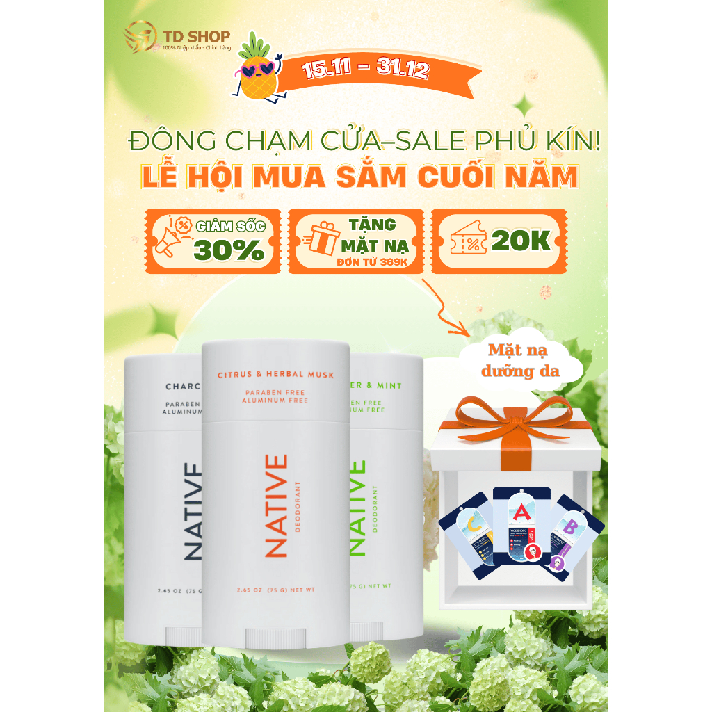 [NK Mỹ] Lăn Khử Mùi Hữu Cơ Không Muối Nhôm Native Deodorant 75g - TD Shop