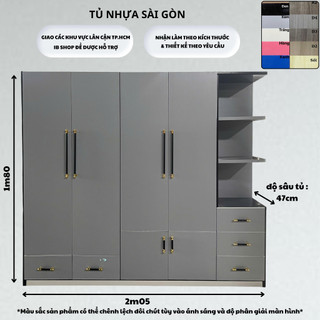Tủ Nhựa Đài Loan 4 Cánh 1m80x2m05x47cm - Tủ Quần Áo Bền Đẹp, Chống Mối Mọt, Dễ Vệ Sinh, Freeship HCM