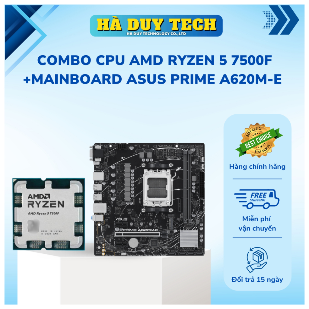 COMBO CPU AMD RYZEN 5 7500F TRAY+MAINBOARD ASUS PRIME A620M-E - Chính Hãng - BH 36T - Hà Duy Tech