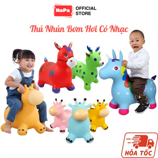 Thú Nhún Bơm Hơi Có Nhạc Nhiều Hình Động Vật Cho Bé, Đồ Chơi Tăng Cường Vận Động Chất Liệu An Toàn