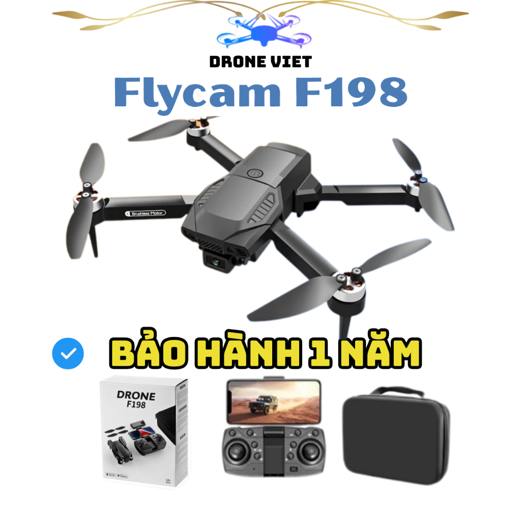 Máy Bay Flycam F198 Max, Drone camera 4K tay cầm màn hình Cảm Biến Chống Va Đập