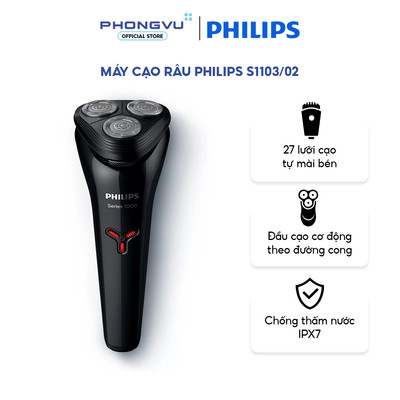 Máy cạo râu Philips S1103/02 - 27 Lưỡi PowerCut, Cạo Khô & Ướt, IPX7, 30 phút Không Dây - Bảo hành 12 tháng