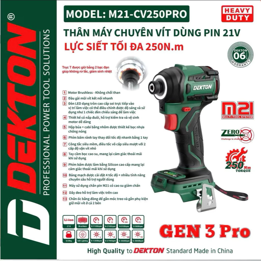 Thân máy chuyên vít pin DEKTON Gen 3 Pro M21-CV250PRO