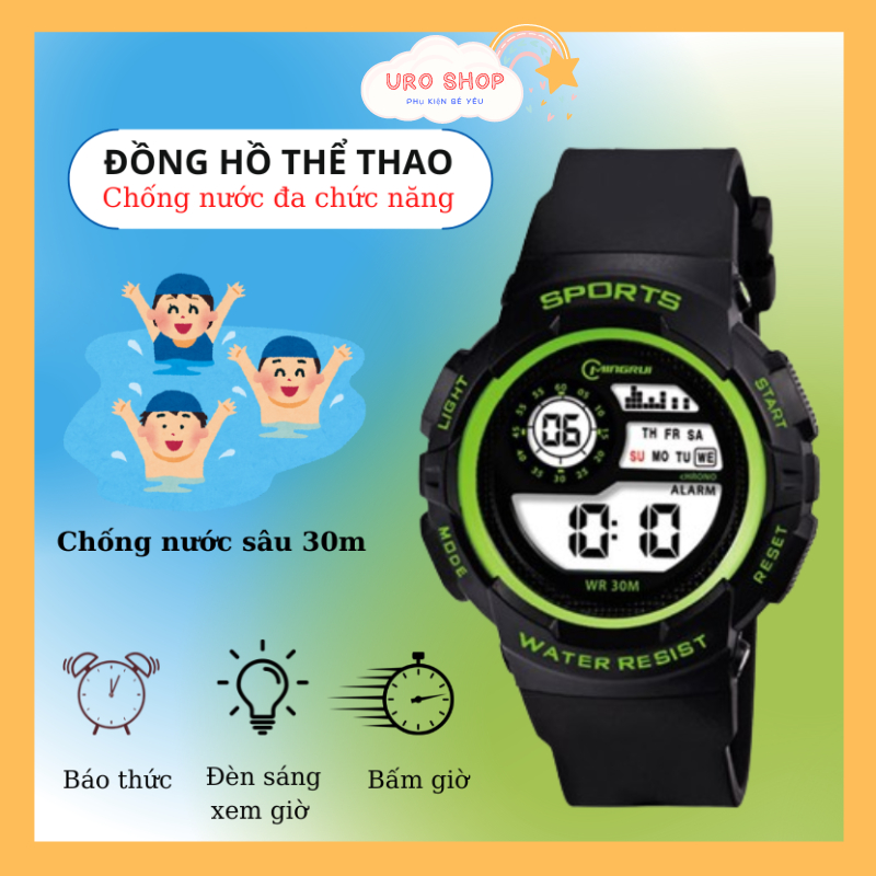 Đồng hồ bé trai bé gái chống nước đeo bơi lội đồng hồ điện tử trẻ em nam nữ cho bé đeo tay báo thức có đèn sáng ĐH04