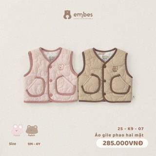   New Collection  Áo Gile Cho Bé Embes Áo Gile Hai Mặt Phao Và Nỉ Lông Dày Dặn Cho Bé Size Từ 8-18Kg 