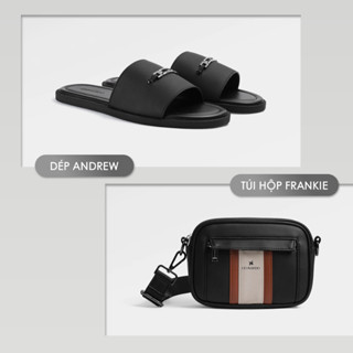  Combo Dép & Túi Đeo Chéo Leonardo Da Microfiber Cao Cấp – Phong Cách Hiện Đại - Combo Dép Andrew Đen 