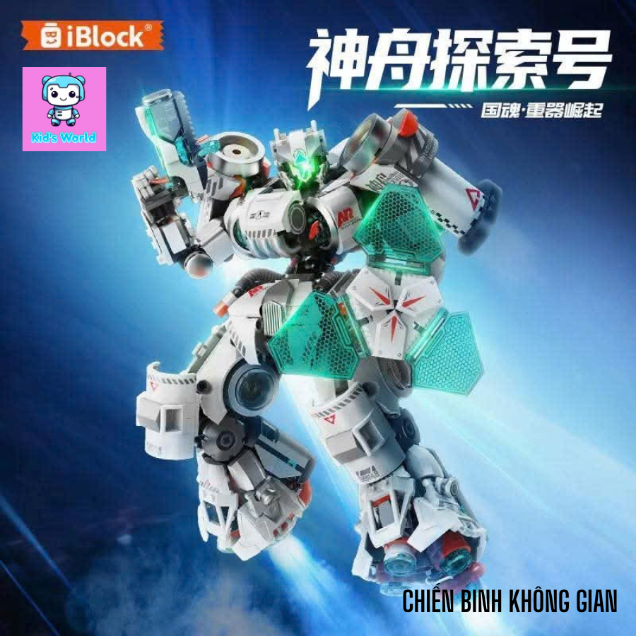 Mô Hình Robot Mecha Chiến Binh Không Gian iBlock 28cm – Lắp Ráp Cơ Khí, Đèn LED, Trang Trí – Quà Bé 