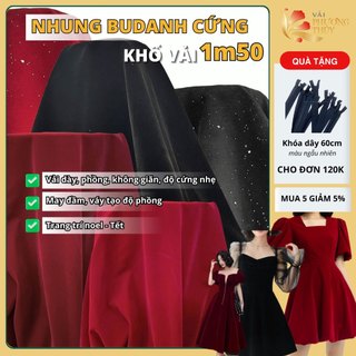 Vải Nhung cứng Budanh Phượng Thúy khổ 1m50 dày không giãn chuyên đầm đứng form, trang trí Tết Noel