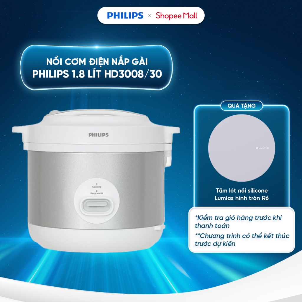 Nồi cơm điện nắp gài Philips 1.8 lít HD3008/30 - Công suất 780W