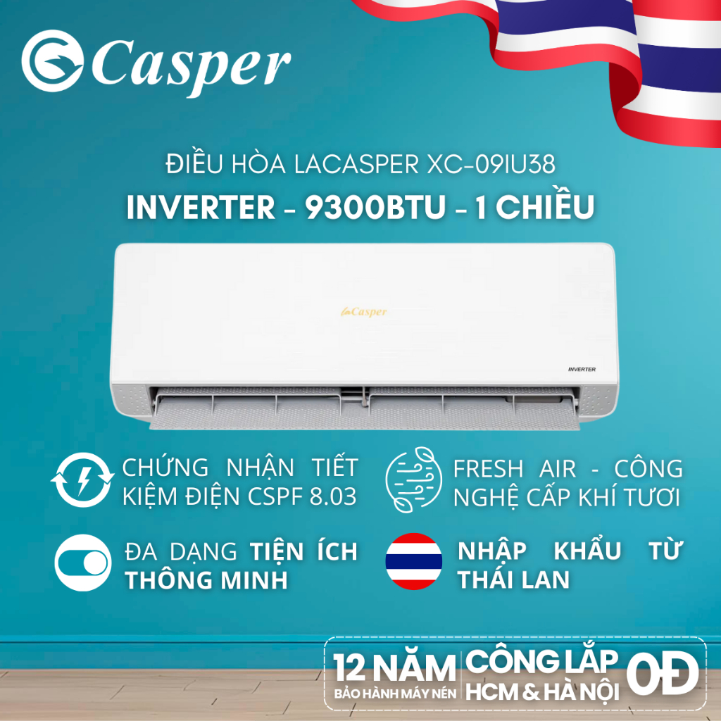 [Công lắp 0Đ HN HCM] Điều hòa LaCasper Inverter Siêu Tiết Kiệm Điện 1 chiều XC-09IU38 - Chính hãng