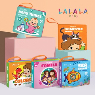 Sách vải song ngữ Anh - Việt Lalala baby, chất liệu an toàn, kêu sột soạt, phát triển giác quan cho bé,12x12cm