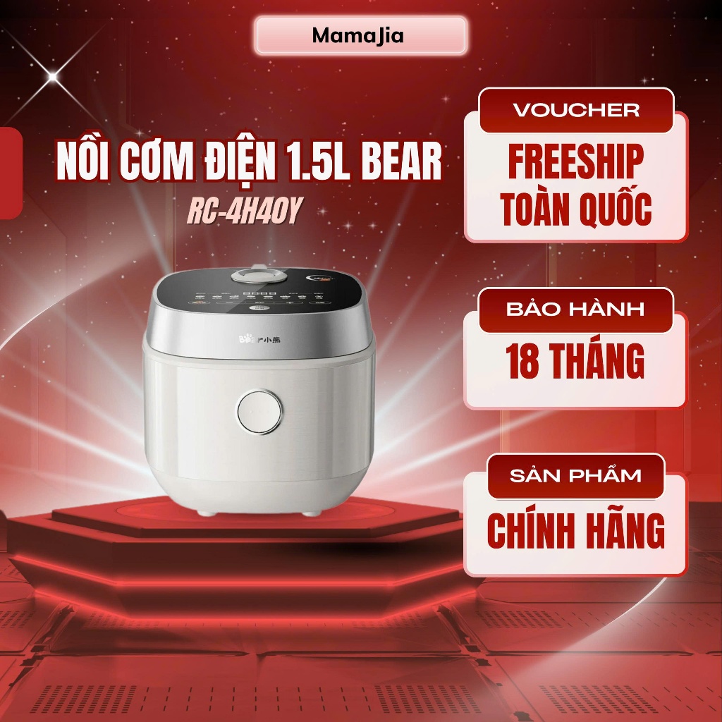 ( HÀNG MỚI VỀ) Nồi cơm điện Bear RC-4H40Y , dung tích lòng nồi 1.5L, công suất 800W, Ceramic pro 9H-