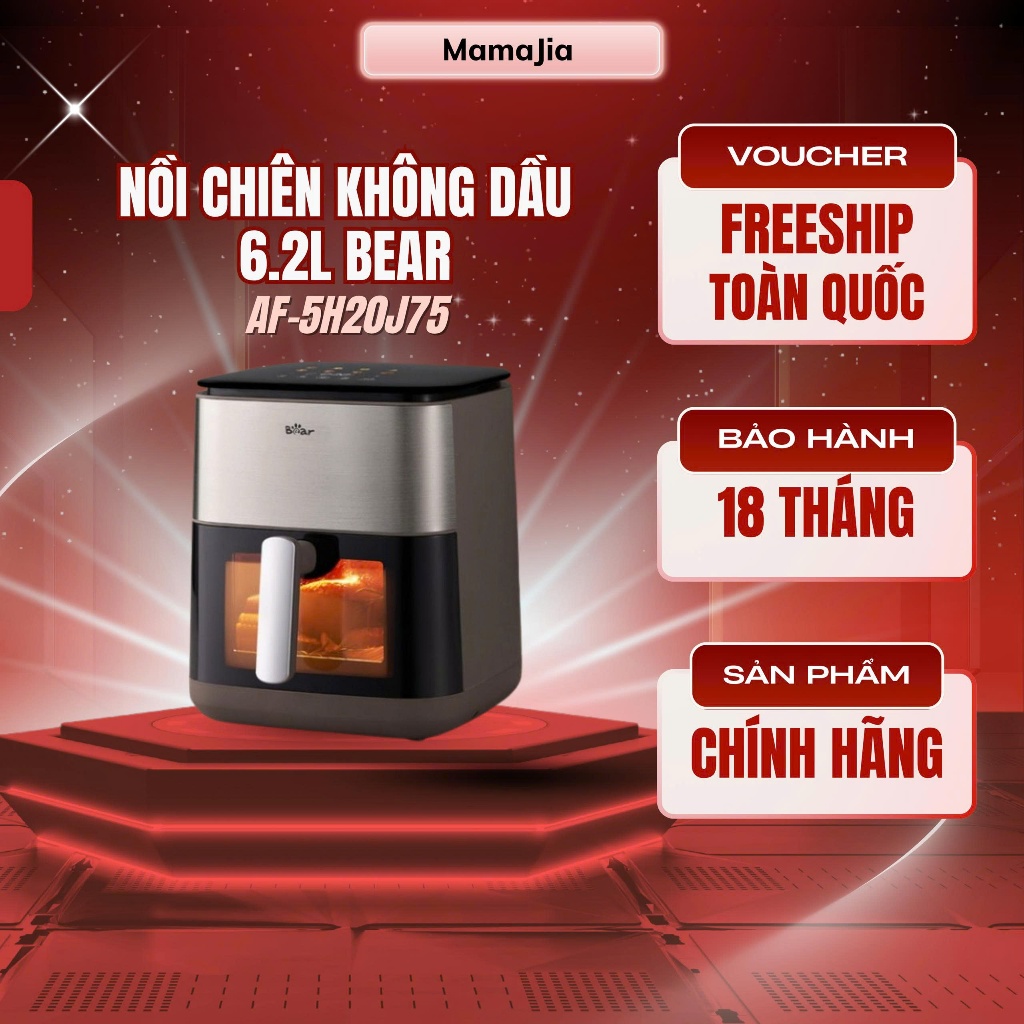( Tiếng Việt ) Nồi chiên không dầu Bear 6.2L AF-5H20J75  công suất 2100W, màn hình điều khiển cảm ứn