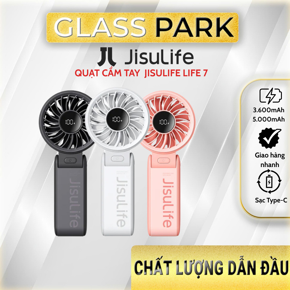 Quạt cầm tay Jisulife Life 7 ABS 5 cấp độ gió 3600mAh/5000mAh - Bảo hành 12 tháng