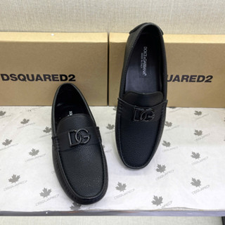 Giày lười moca nam PB da pu trơn sần phối quai ngang thân tag logo chữ Đôn Chề đế cao su âm basic GS176P