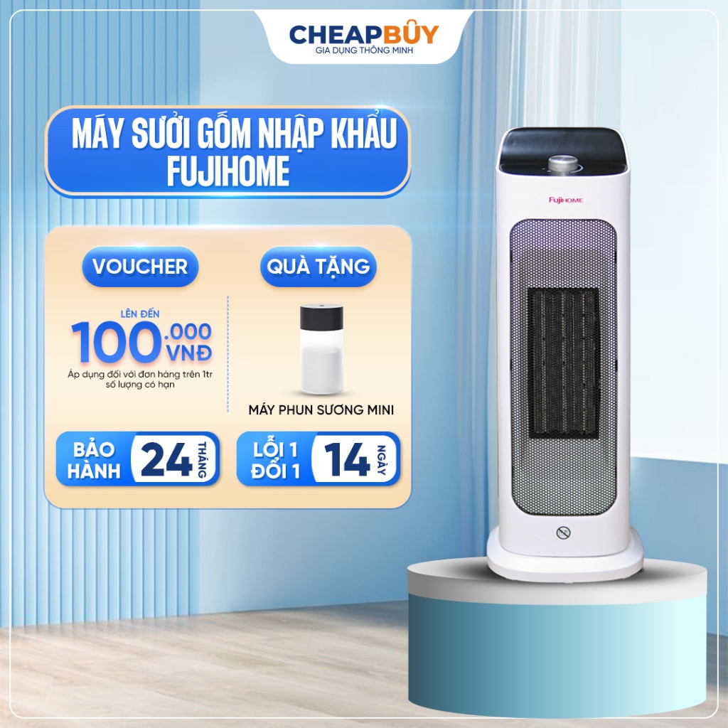 Máy sưởi gốm không khô da nhập khẩu FUJIHOME, quạt sưởi ấm mini để bàn tự ngắt an toàn tiết kiệm điện