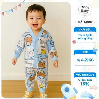  Bộ Đồ Ngủ Pijama cho bé MINGY BABY bé trai bé gái 6-27kg Bộ ngủ kiểu Hàn Quốc chất thoáng mát in không bay màu 