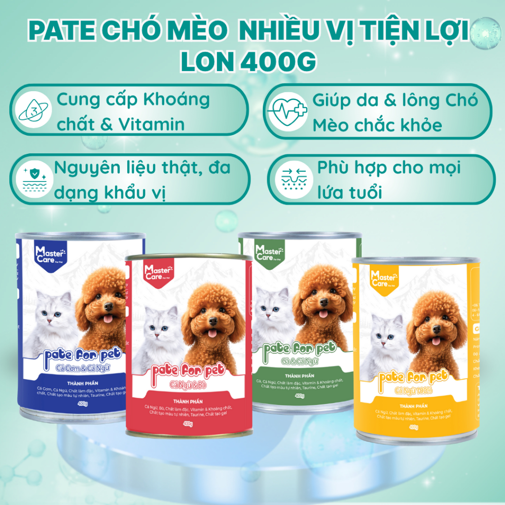 Pate Chó Mèo Dành Chó Các Bé Kén Ăn Bổ Sung Dinh Dưỡng MasterCare Lon 400gr