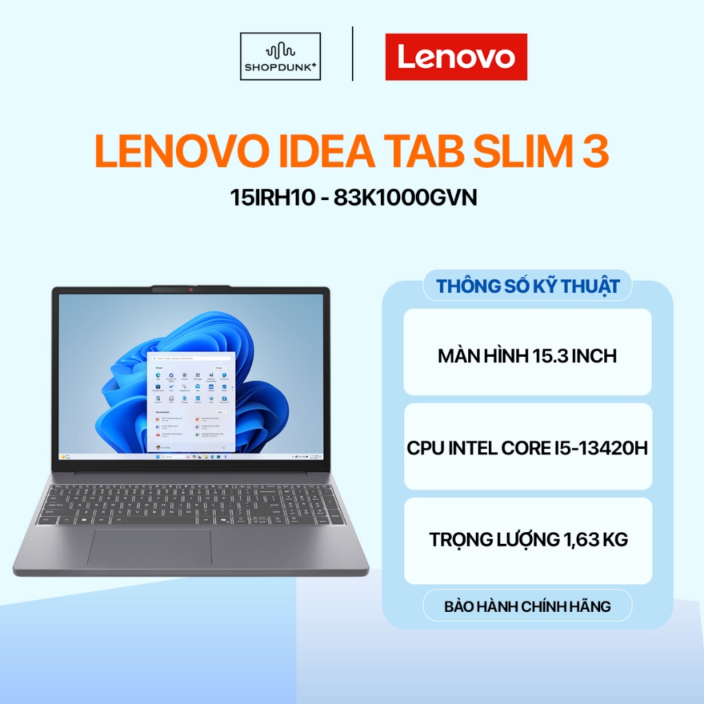 Laptop Lenovo IdeaPad Slim 3 15IRH10 | i5-13420H | 24GB | 512GB | 15.3" WUXGA | Win 11 | Xám Chính H