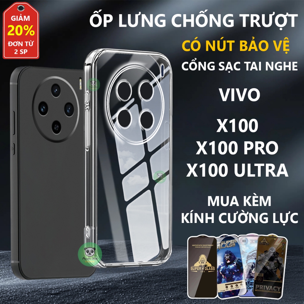 Ốp lưng trong suốt Vivo X100/ X100 Pro/ X100s/ X100 Ultra chống trơn trượt, bảo vệ chân sạc-Panda