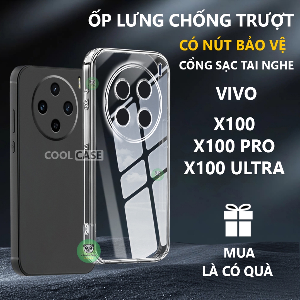 Ốp lưng chống sốc Vivo X100/ X100 Pro/ X100 Ultra/ X100s trong suốt, silicon, bảo vệ camera-Cool Cas