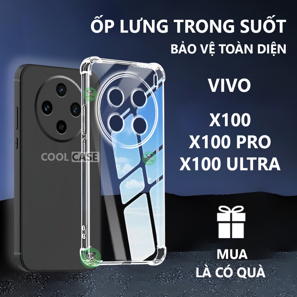 Ốp lưng chống sốc Vivo X100/ X100 Pro/ X100 Ultra/ X100s trong suốt, silicon, bảo vệ camera-Cool Cas