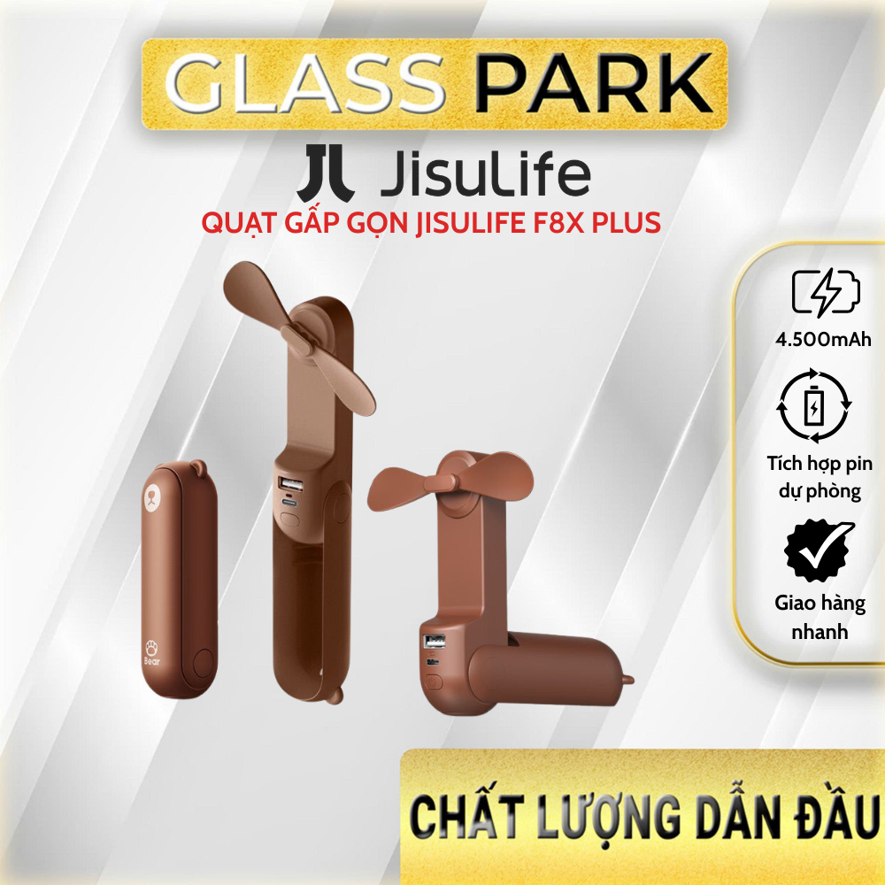 Quạt gấp gọn Jisulife F8X Plus 4500mAh, tích hợp pin dự phòng, đèn pin chiếu sáng - Bảo hành 12 thán
