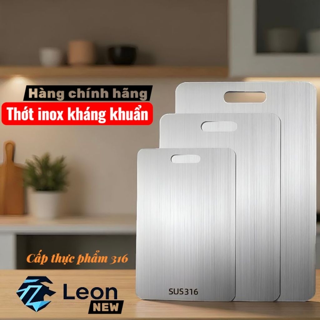 Thớt Inox 316 kháng khuẩn. chống nấm mốc, khử mùi tanh,chống trầy,dễ vệ sinh, không rỉ.