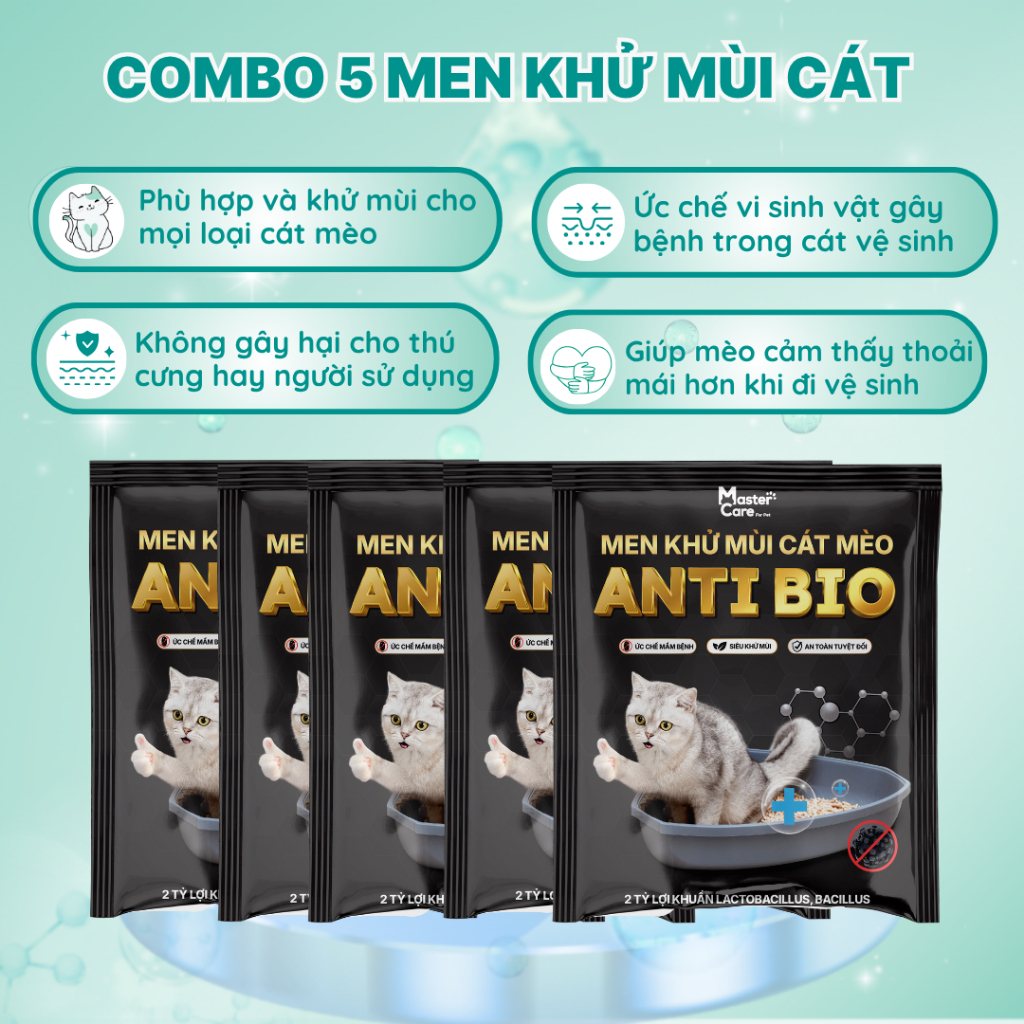 Men Khử Mùi Cát Vệ Sinh ANTI BIO MASTERCARE - Hạn chế AMONIAC, Khử mùi hiệu quả, An toàn cho mèo