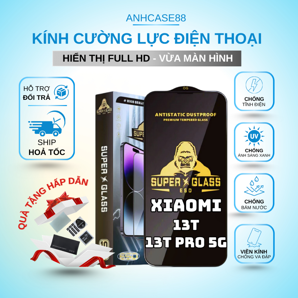 Kính cường lực cho XIAOMI 13T, 13T Pro 5G Super Glas Full Màn Cao Cấp, Siêu Cứng